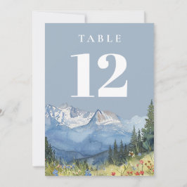 Invitación Dusty Blue Modern Watercolor Mountain Table Número