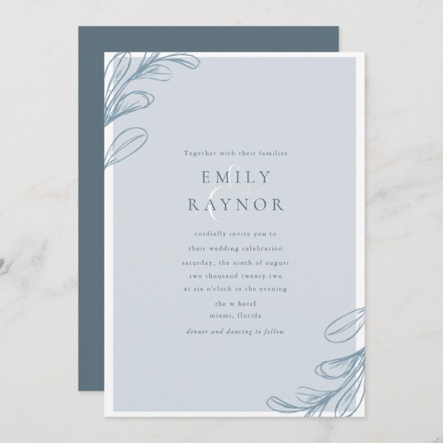 Invitación Dusty Blue Modern Wedding Invitation (Anverso / Reverso)