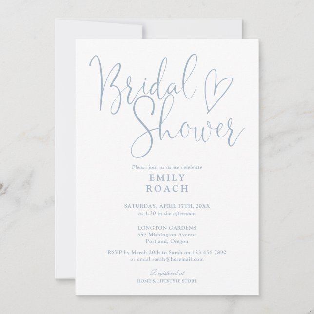 Invitación Dusty Blue Moderno Elegante Script Baño Nupcial (Anverso)
