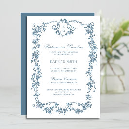 Invitación Dusty Blue Monogram Vintage Bridesmaids Luncheon