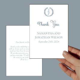 Invitación Dusty Blue Monogram Wreath White Thank You Card