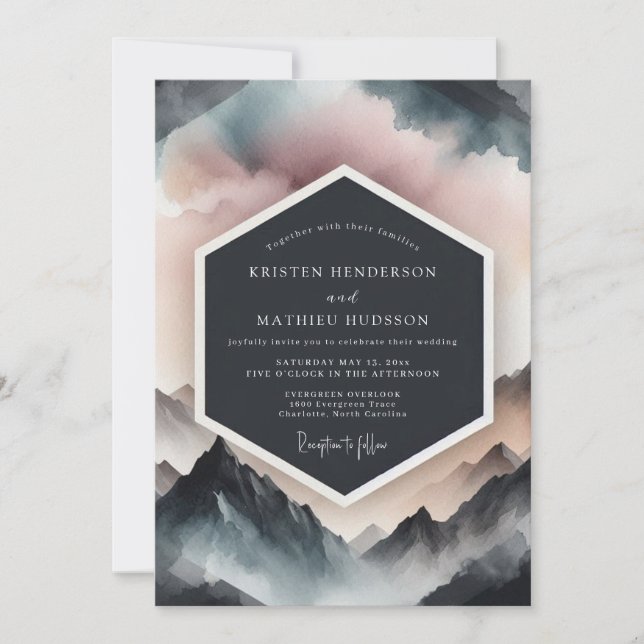 Invitación Dusty Blue Mountain Romance Wedding (Anverso)
