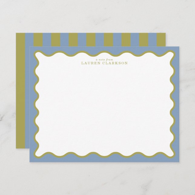 Invitación Dusty Blue & Mustard Wavy Border Note Card (Anverso / Reverso)