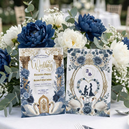 Invitación Dusty Blue & Navy Botanical Garden Wedding