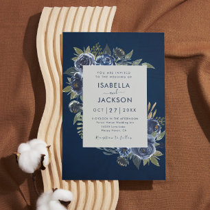 Invitación Dusty Blue Navy Champagne Boda de Marfil