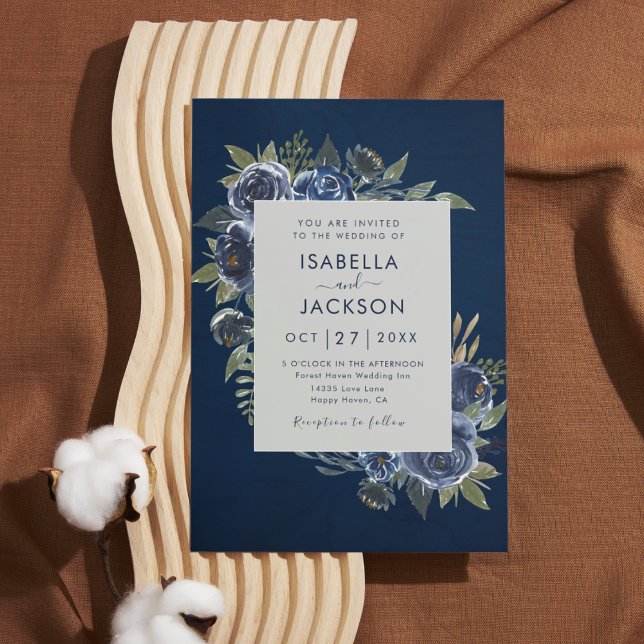 Invitación Dusty Blue Navy Champagne Boda de Marfil (Subido por el creador)