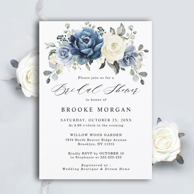 Invitación Dusty Blue Navy Champagne ducha marfil-novia (Subido por el creador)