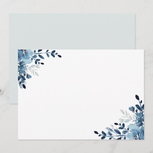 Invitación Dusty Blue Navy Floral Blank Card (Anverso / Reverso)