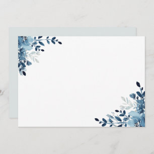 Invitación Dusty Blue Navy Floral Blank Card