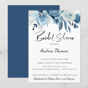 Invitación Dusty Blue Navy Floral Bridal Shower