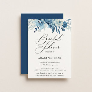 Invitación Dusty Blue Navy Floral Bridal Shower