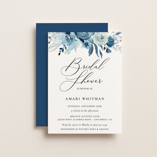 Invitación Dusty Blue Navy Floral Bridal Shower (Subido por el creador)