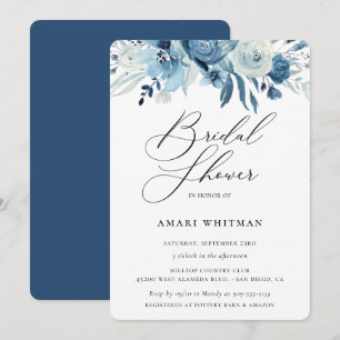Invitación Dusty Blue Navy Floral Bridal Shower