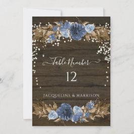 Invitación Dusty Blue Navy Floral Rustic Lights Número de tab