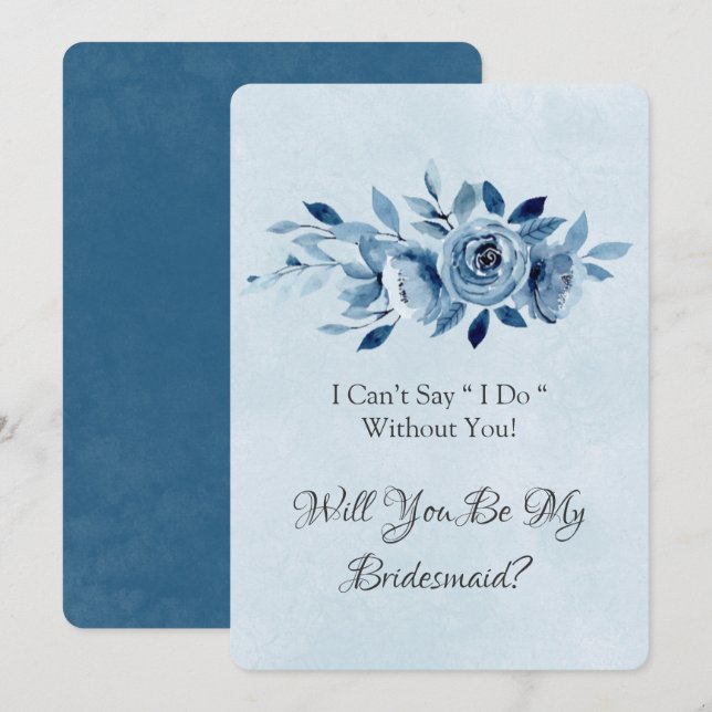 Invitación Dusty Blue Navy Peony, serás mi dama de honor (Anverso / Reverso)