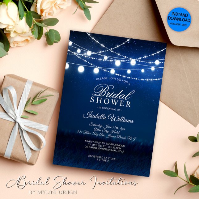 Invitación Dusty Blue Night Starry Sky Bridal Shower (Subido por el creador)