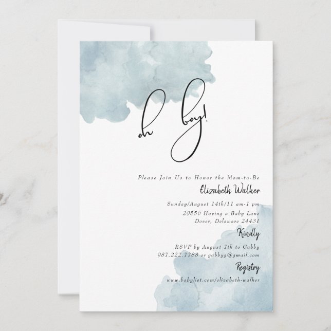 Invitación Dusty Blue Oh Boy Baby Shower (Anverso)