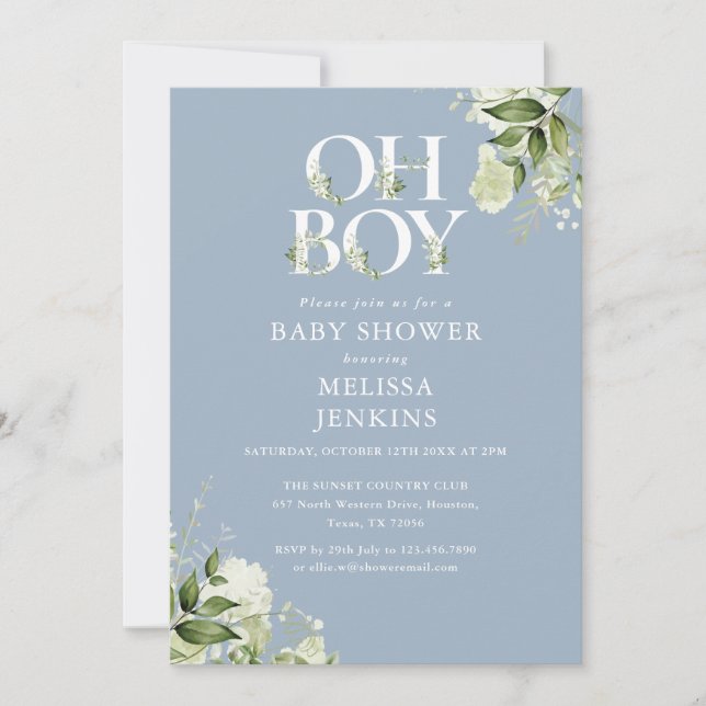 Invitación Dusty Blue Oh Boy Greenereneration Todo En Un Baby (Anverso)