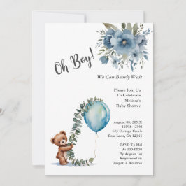 Invitación Dusty Blue Oh Boy Podemos Esperar Baby Shower