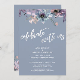 Invitación Dusty Blue Painted Floral celebra con nosotros