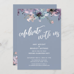 Invitación Dusty Blue Painted Floral celebra con nosotros