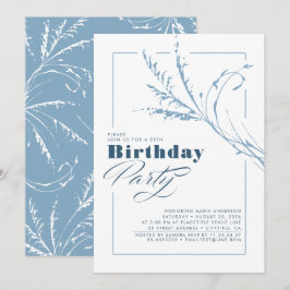 Invitación Dusty Blue Pampas Fiesta de cumpleaños moderna de 
