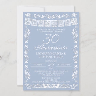 Invitación Dusty Blue Papel Picado 30.º Aniversario