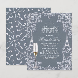 Invitación Dusty Blue Paris Francia Brunch & Bubbly Invitació