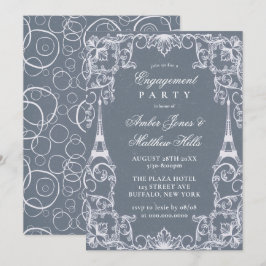 Invitación Dusty Blue Paris Francia Theme Engagement Party