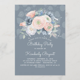 Invitación Dusty Blue Peach y la fiesta de cumpleaños floral