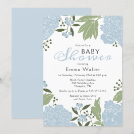 Invitación Dusty Blue Peonies Baby Shower