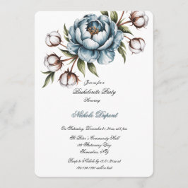 Invitación Dusty Blue Peony and Cotton Bachelorette Party