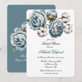 Invitación Dusty Blue Peony and Cotton Bridal Shower