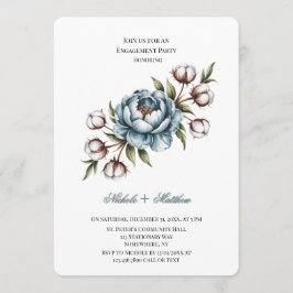 Invitación Dusty Blue Peony and Cotton Engagement Party