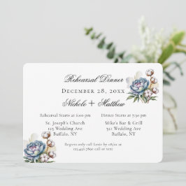 Invitación Dusty Blue Peony and Cotton Rehearsal Dinner