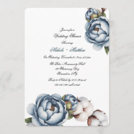 Invitación Dusty Blue Peony and Cotton Wedding Shower