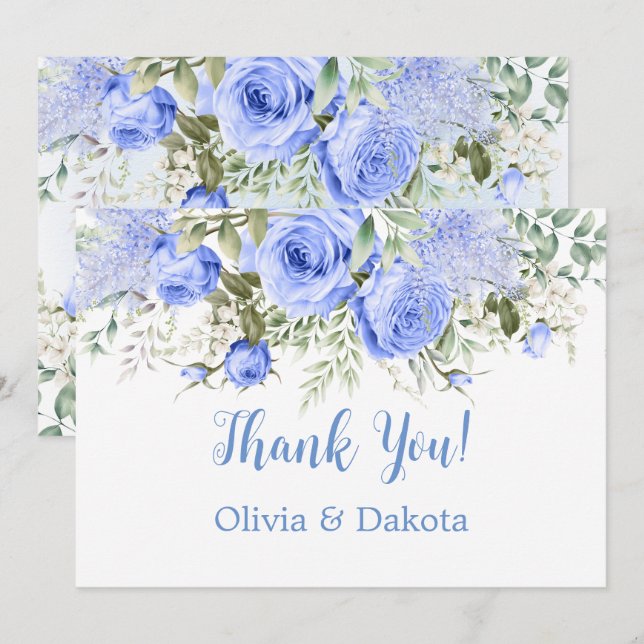 Invitación Dusty Blue Peony Blossom Moda Gracias Cartas (Anverso / Reverso)