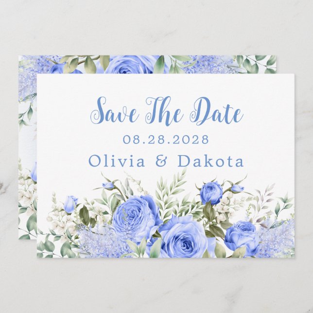 Invitación Dusty Blue Peony Blossom Moda Save the Date (Anverso / Reverso)