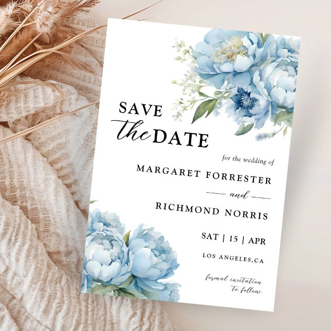 Invitación Dusty Blue Peony Elegant Wedding Salva La Fecha (Subido por el creador)