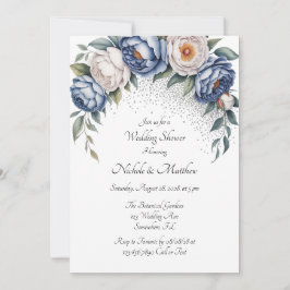 Invitación Dusty Blue Peony Rosa y ducha de matrimonio Purpur