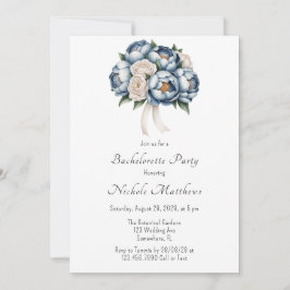 Invitación Dusty Blue Peony Rosa y Purpurina Bachelorette Par