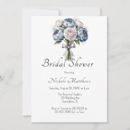 Invitación Dusty Blue Peony Rosa y Purpurina Bridal Shower