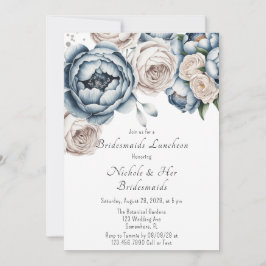 Invitación Dusty Blue Peony Rosa y Purpurina Bridesmaids Lune