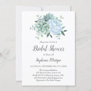 Invitación Dusty Blue Peony Sucults Bridal Shower
