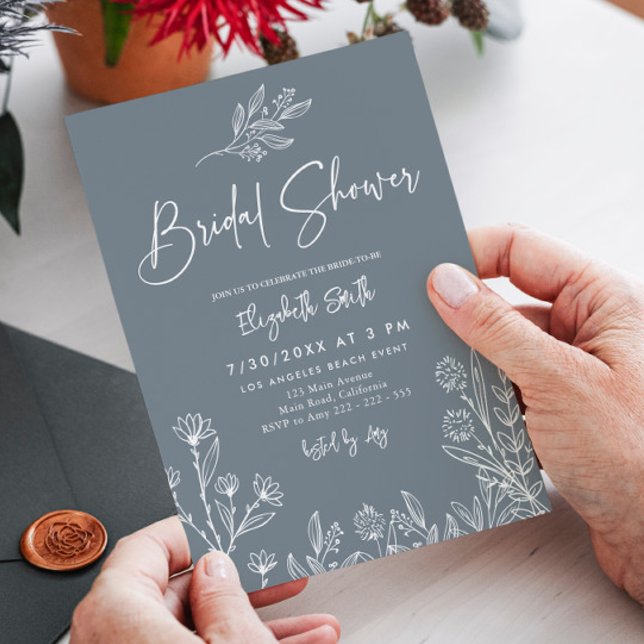 Invitación Dusty Blue Periwinkle Wildflowers Bridal Shower (Subido por el creador)