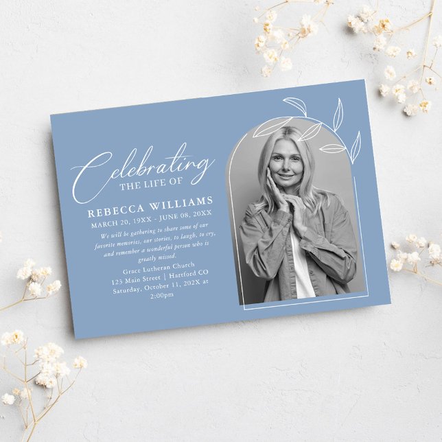Invitación Dusty Blue Photo Celebration of Life Funeral (Subido por el creador)