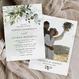 Invitación Dusty Blue Photo Greenery Airy Elegant Wedding