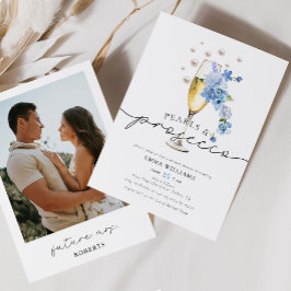 Invitación Dusty Blue Photo Pearls y Prosecco Bridal Shower