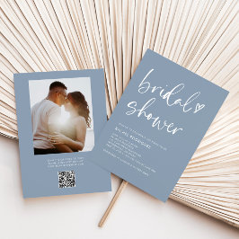 Invitación Dusty Blue Photo Qr Code Bridal Shower
