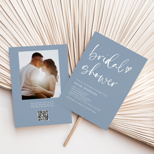 Invitación Dusty Blue Photo Qr Code Bridal Shower (Subido por el creador)